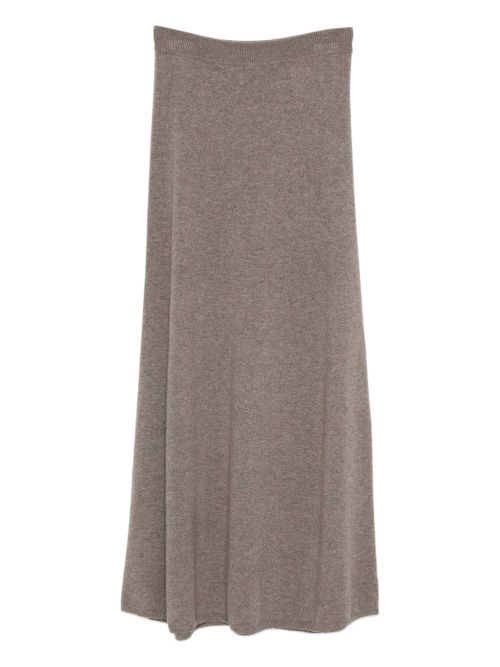 Cashmere Ribbed Trim A-Line Midi Skirt with Elastic Waistband