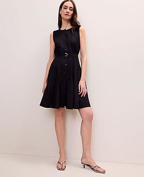 Ann Taylor Belted Crew Neck Flare Dress