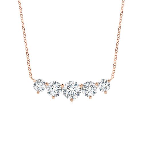 Angara 2.96 CTW Graduated Five Stone Round Lab-Grown Diamond Necklace in 14K Rose Gold