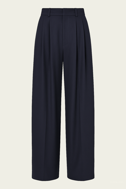 Relaxed Suiting Triple Pleat Pant in Navy