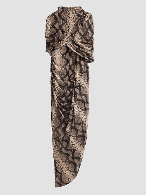 Women's Snakeskin Print Draped Maxi Dress - Python Print