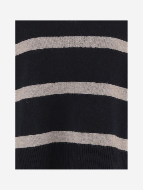 Virgin Wool and Cashmere Striped Sweater — Black