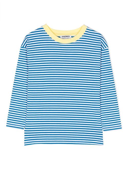 Contrast-trim striped T-shirt - Blue