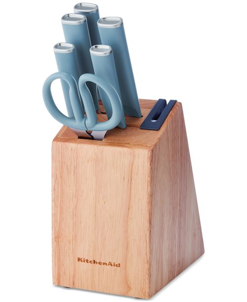 Classic 7-Pc. Japanese Steel Knife & Sharpener Block Set - Blue