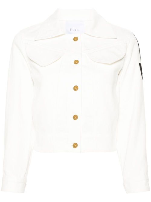 Logo-patch cropped denim jacket - White