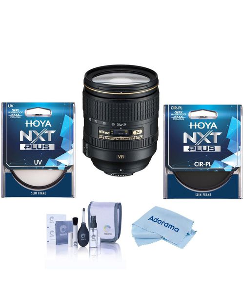 24-120mm f/4G Ed-if Af-s Nikkor Vr Lens, Bundle with Hoya 77mm Uv+Cpl Filter Kit, Cleaning Kit, Cleaning Cloth - Black