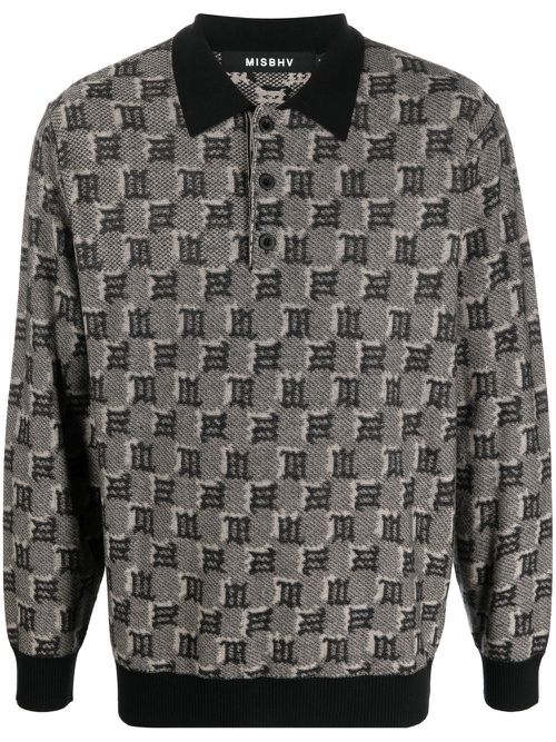 Logo-jacquard polo jumper - Black
