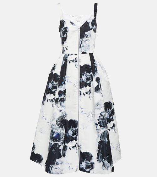 Printed polyfaille midi dress