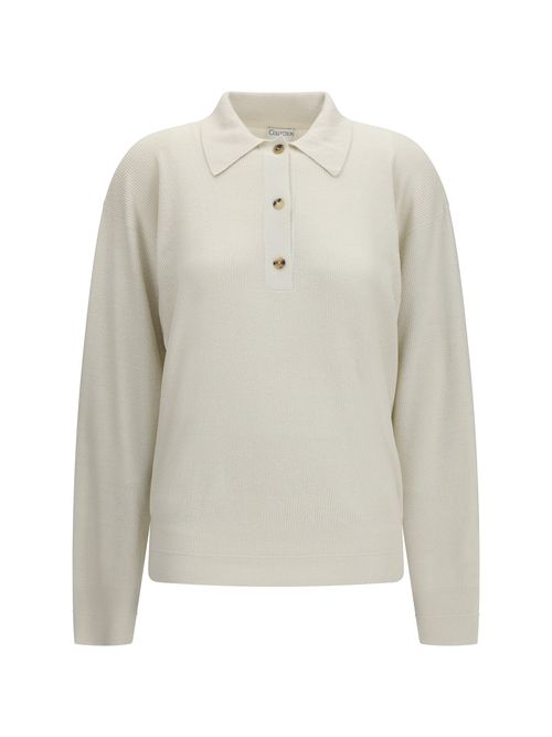 Silk Knit Polo Sweater — White