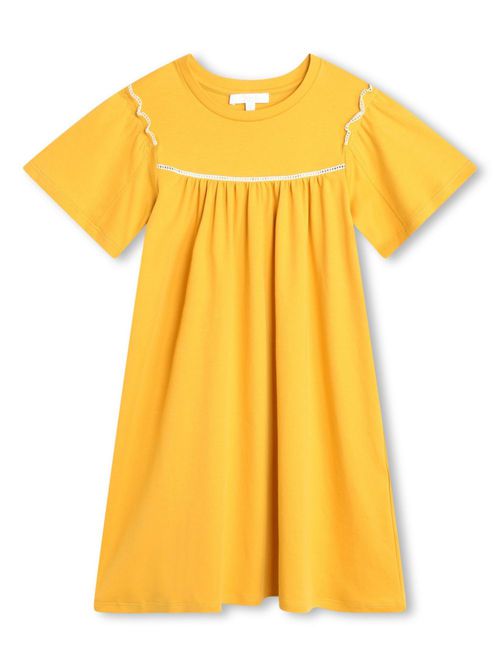 Ruffle-trimmed organic cotton dress - Yellow