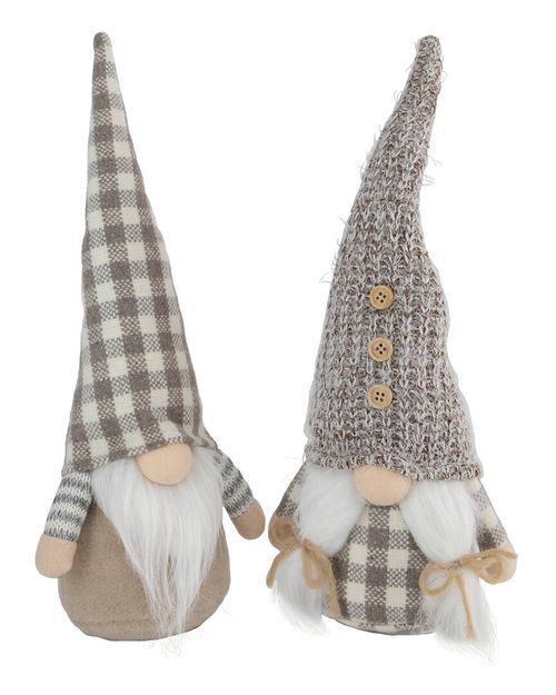 Northlight Set of 2 Beige And White Gingham Nordic Christmas Gnomes 13in