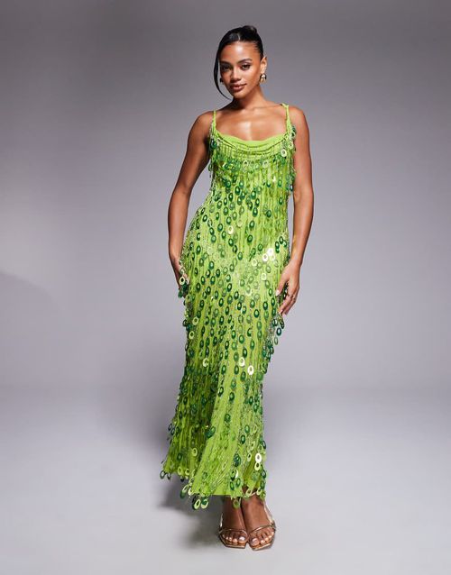 ASOS DESIGN | ASOS DESIGN sequin droplet cowl neck maxi dress in bright  green | Realry