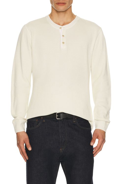 Citizens of Humanity Waffle Three Button Henley in Plaster - Cream. L also in XL/1X
