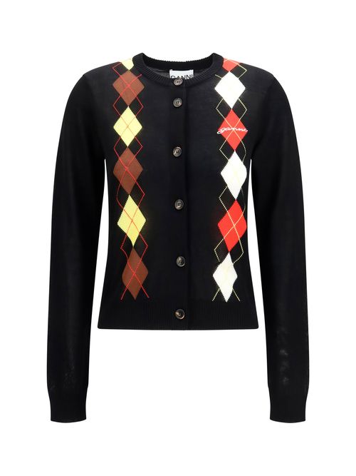 Diamond-Pattern Cardigan — Black