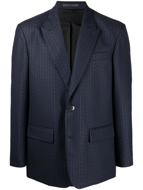 Pinstriped Wool Blazer — Navy