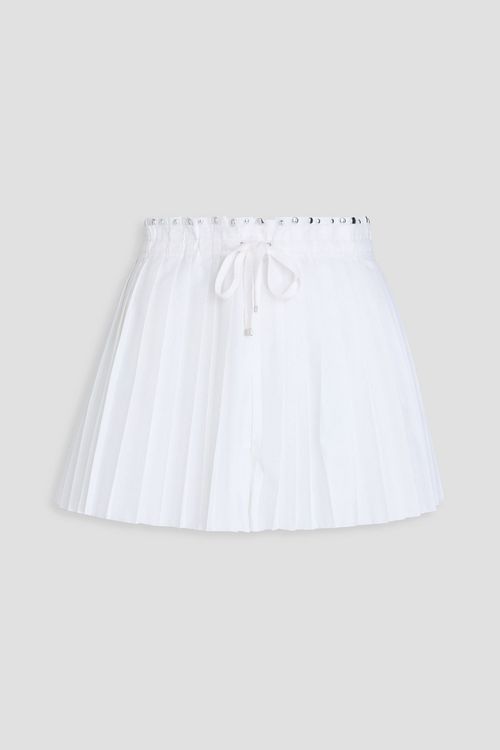 Pleated studded cotton-blend poplin shorts - White - FR 42
