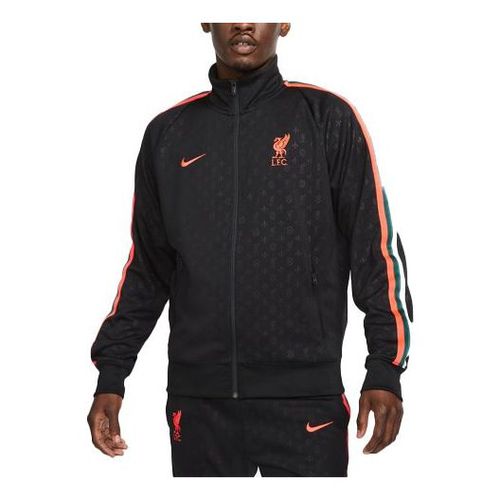 Liverpool N98 Knit Loose Stand Collar Stripe Logo Jacket Black