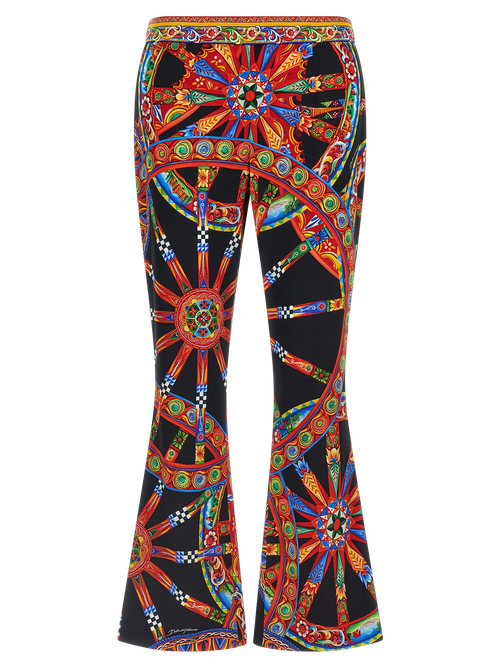 Sicilian Carretto Print Silk Trousers — Multicolor