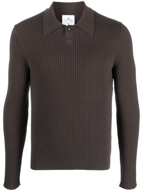 Logo-patch ribbed polo shirt - Brown