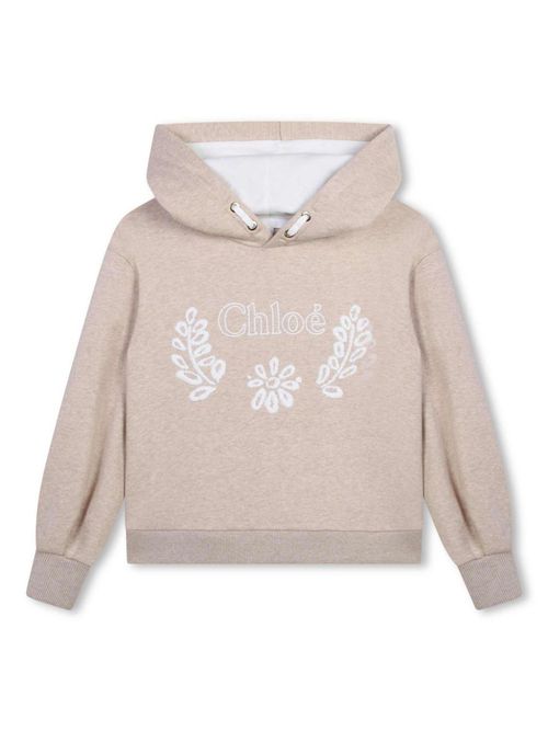 Embroidered-logo cotton hoodie - Neutrals