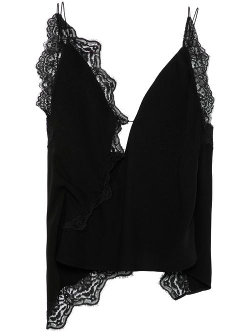 Lace-trim piqué top - Black