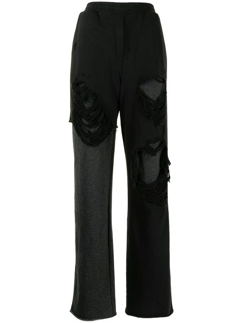 Distressed layered wide leg trousers - Black