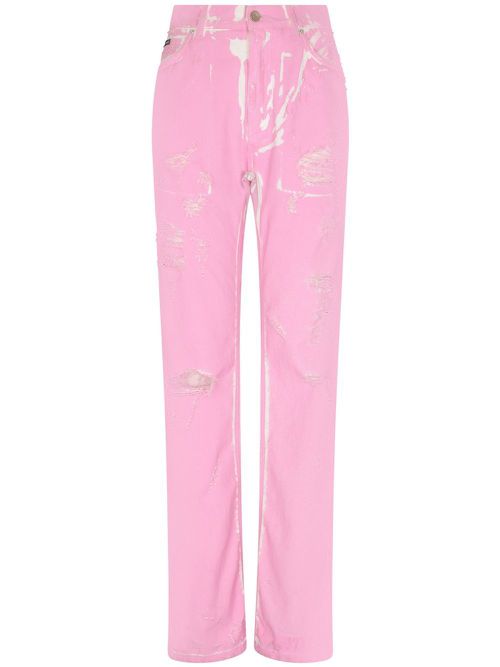 Distressed-detail denim jeans - Pink