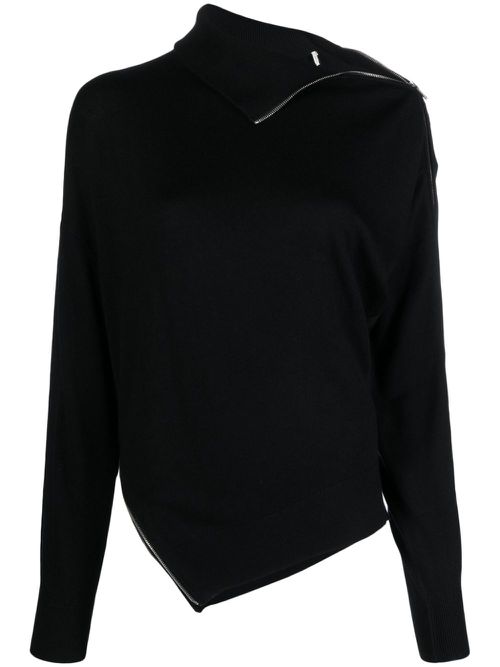 Asymmetric-hem roll-neck jumper - Black