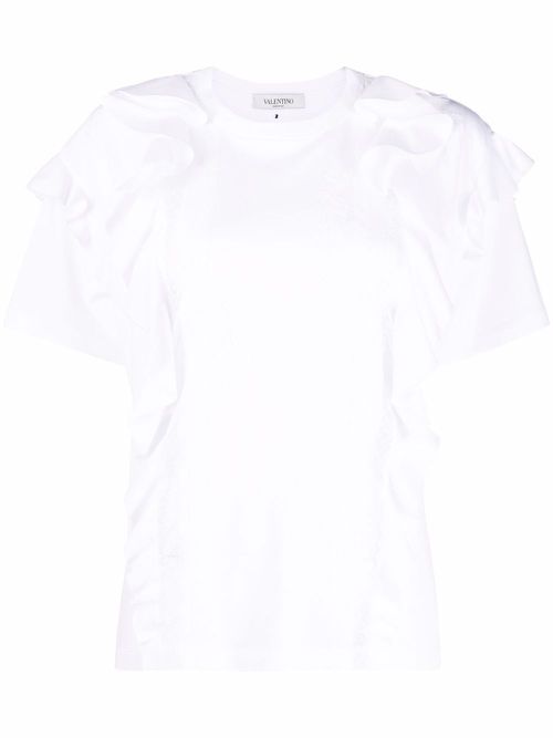 Valentino Garavani ruffle-trim short-sleeve T-shirt - White