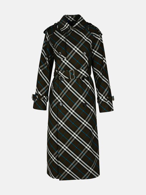 'Check' Green Polyester Trench Coat