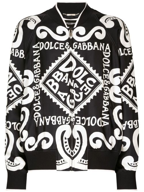 Logo-print silk bomber jacket - Blue
