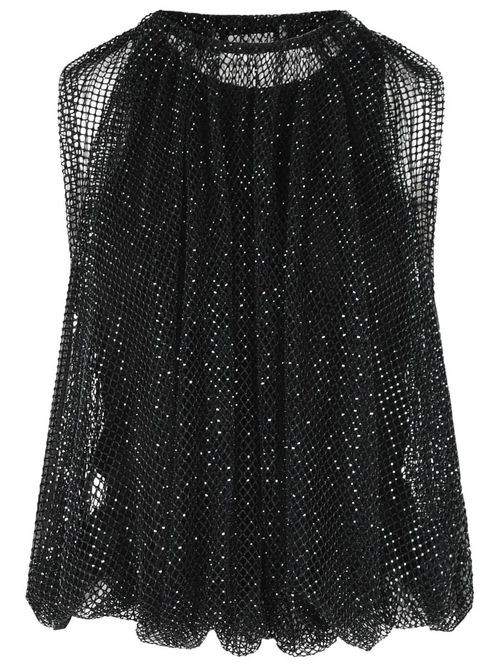 'Knot' Mesh Top With Black Crystals
