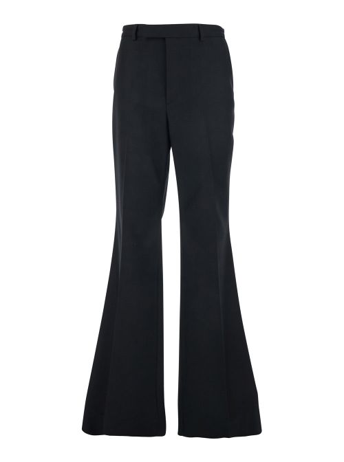 Nylon-Wool Gabardine Flared Trousers — Black