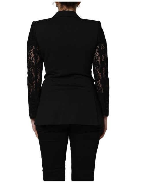 Virgin Wool Lace-Sleeve Blazer — Black
