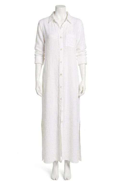 Dune Cotton Gauze Maxi Shirtdress In White