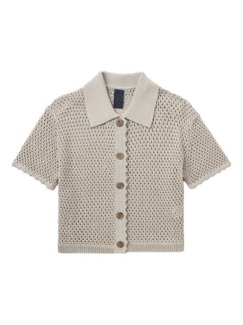 Buttoned open-knit cardigan - Neutrals