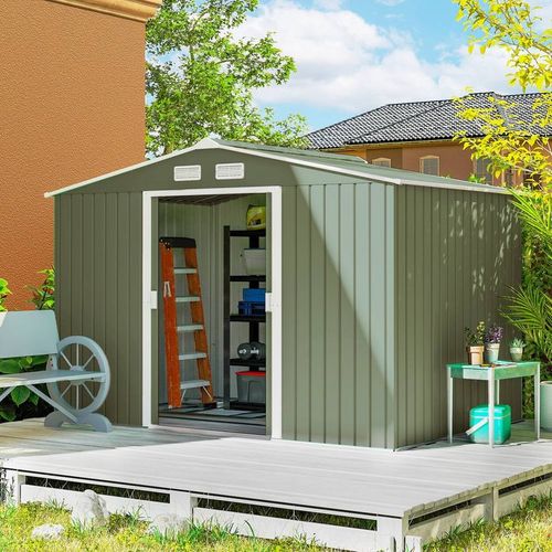 Outsunny Garden Shed Storage Unit W/ Locking Door Floor Foundation Vent In Light Green