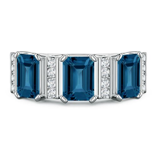Lee Harris x Angara 3.89 CTW London Blue Topaz and Diamond Modern Art Deco Inspired Semi Eternity Ring in Platinum