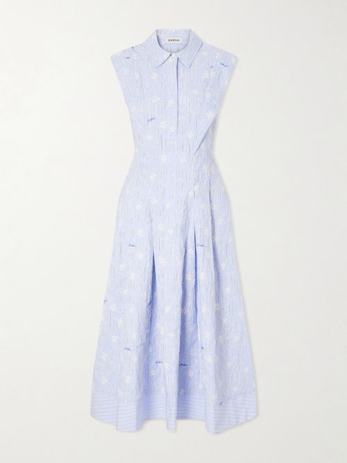 Neri Embroidered Striped Cotton-poplin Midi Dress - Pink