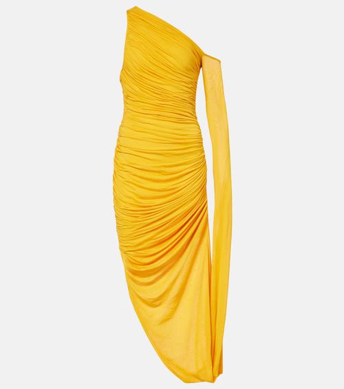 Draped one-shoulder jersey maxi dress