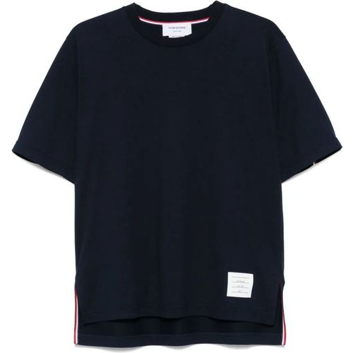 Thom Browne Oversized Short Sleeve Tee W/ Rwb Knit Trim In Medium Weight Jersey