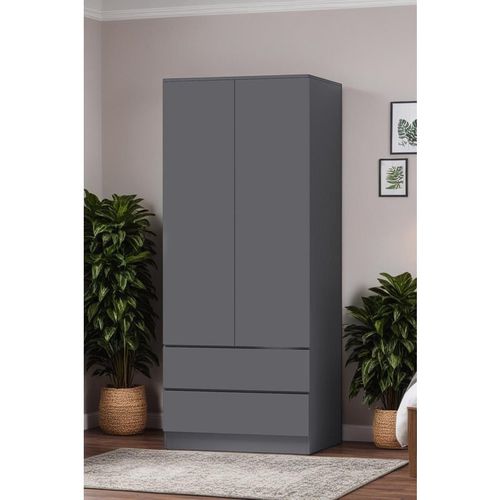 Dark Grey 2 Door With 2 Drawers Combination Wardrobe Scratch Resistant