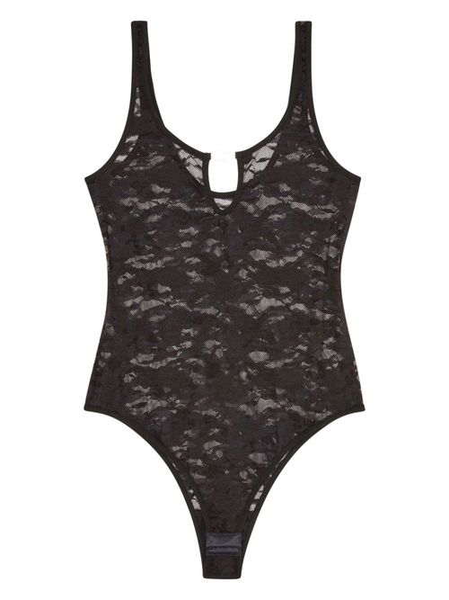 Logo-plaque lace bodysuit - Black