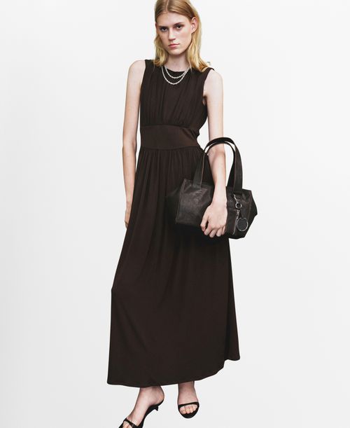 Women's Ruched Long Dress - Brown