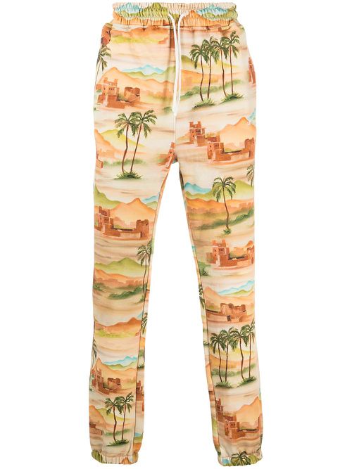 Landscape-print cotton joggers - Orange