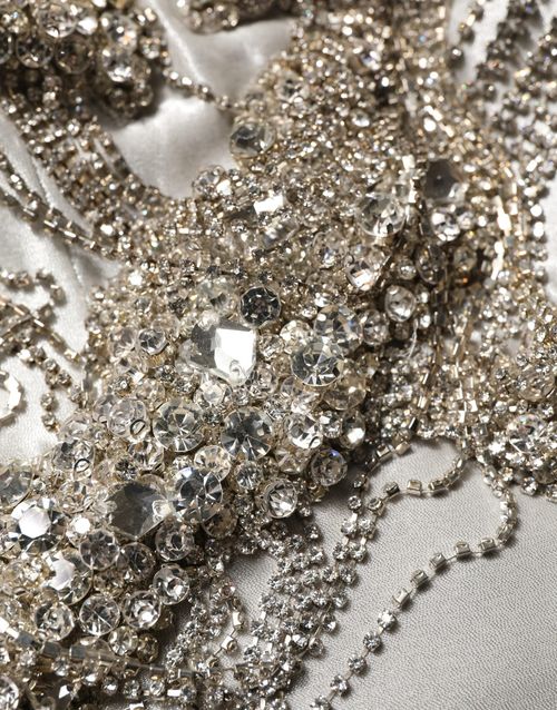 Crystal-Embellished Silk Evening Dress — Silver