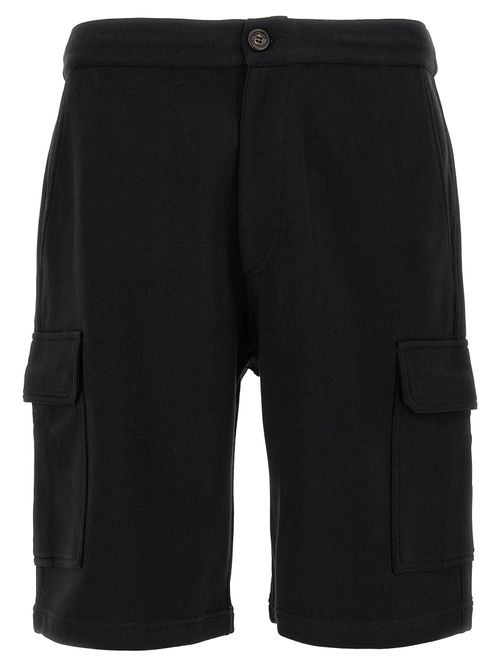 Cotton Blend Cargo Bermuda Shorts — Black