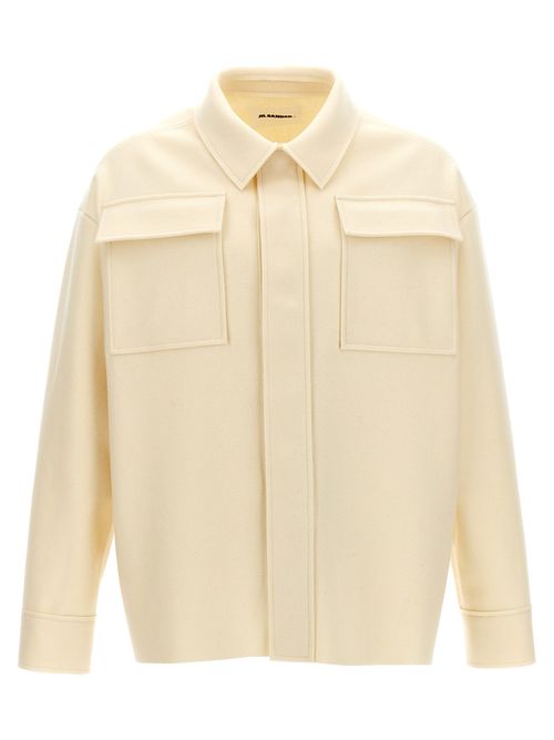 Wool Blend Utility Overshirt — White