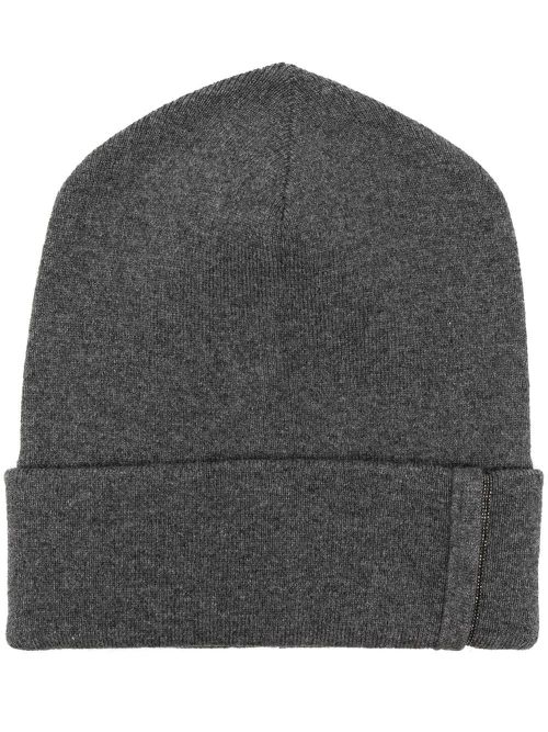 Beaded ribbed cashmere beanie - Grey