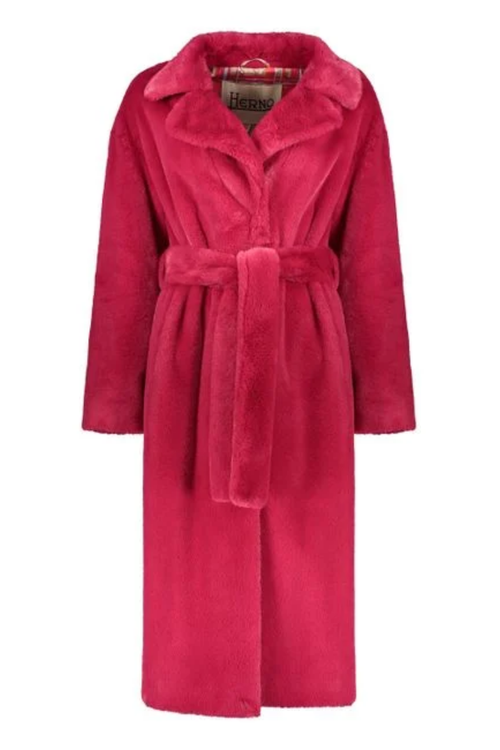 Vegan Fur Lapel Collar Coat — Red